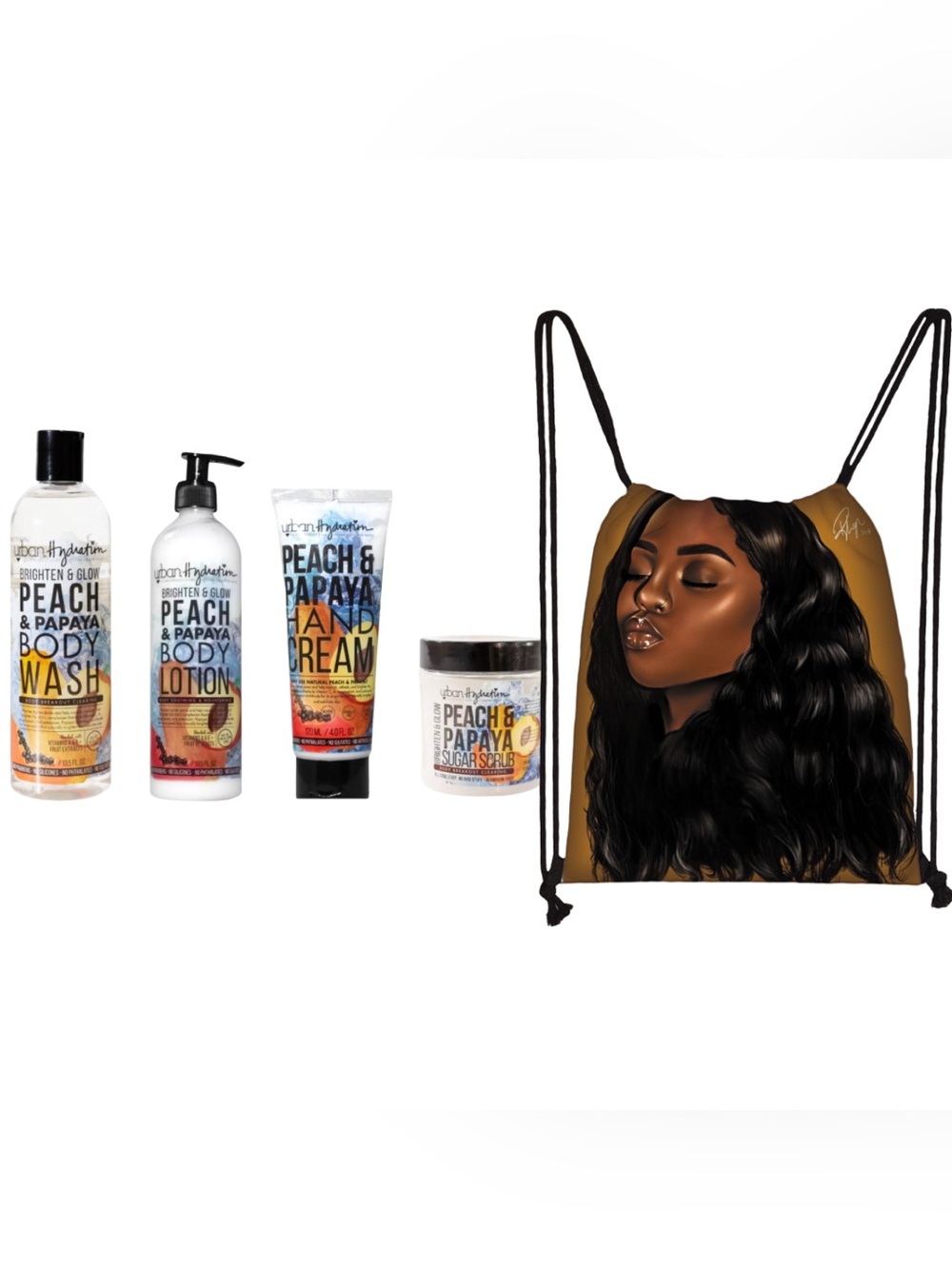 Urban Hydration Peach & Papaya 4 Piece Body Set with Drawstring Bag
